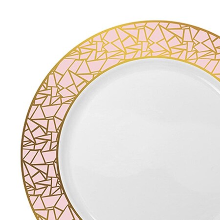 Smarty Had A Party 7.5" White with Pink and Gold Mosaic Rim Round Plastic Appetizer/Salad Plates (120 Plates), 120PK 897PG-CASE